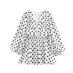 Ladies Polka Dot Blouse with Deep V-Neck, Gathered Waistline and Voluminous Balloon Sleeves Fashion Glam