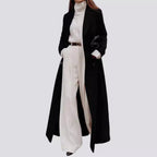 Women classic maxi coat with elegant pleats and pockets Fashion Glam