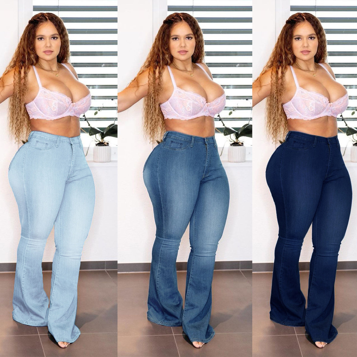 Ladies High-Waist Flared Jeans in figure-enhancing Curvy Cut Fashion Glam