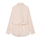 Women's Striped Shirt Blouse with Waist Knot Detail Fashion Glam