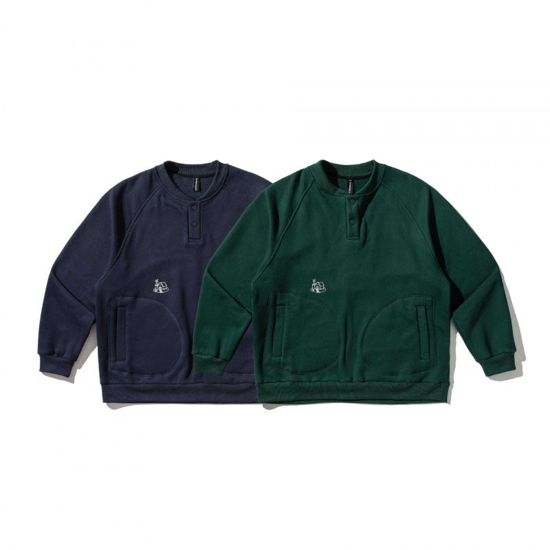 Unisex Oversize Sweatshirt with Henley placket, raglan sleeves and round hand pockets Fashion Glam