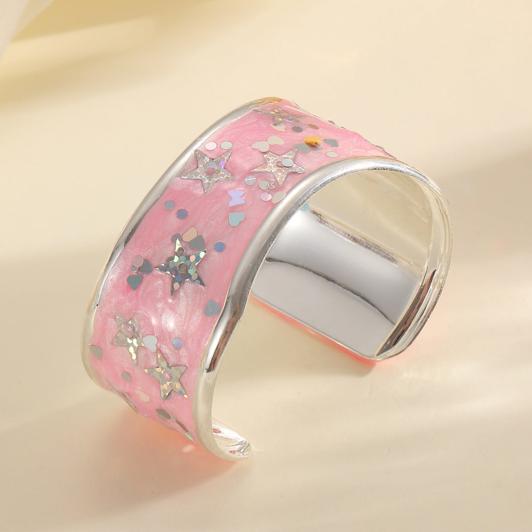 Women Open Bangle with Sparkling Star Motif Fashion Glam