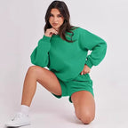 Women's Casual Two-Piece Lounge Sweatset with Oversized Round Neck Sweatshirt and High-Waist Relax Shorts Fashion Glam
