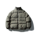 Unisex Boxy padded stand collar puffer jacket with drawstring hem and flap pockets Fashion Glam