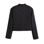 Women short fitted jacket with stand-up collar and decorative loop tape Fashion Glam