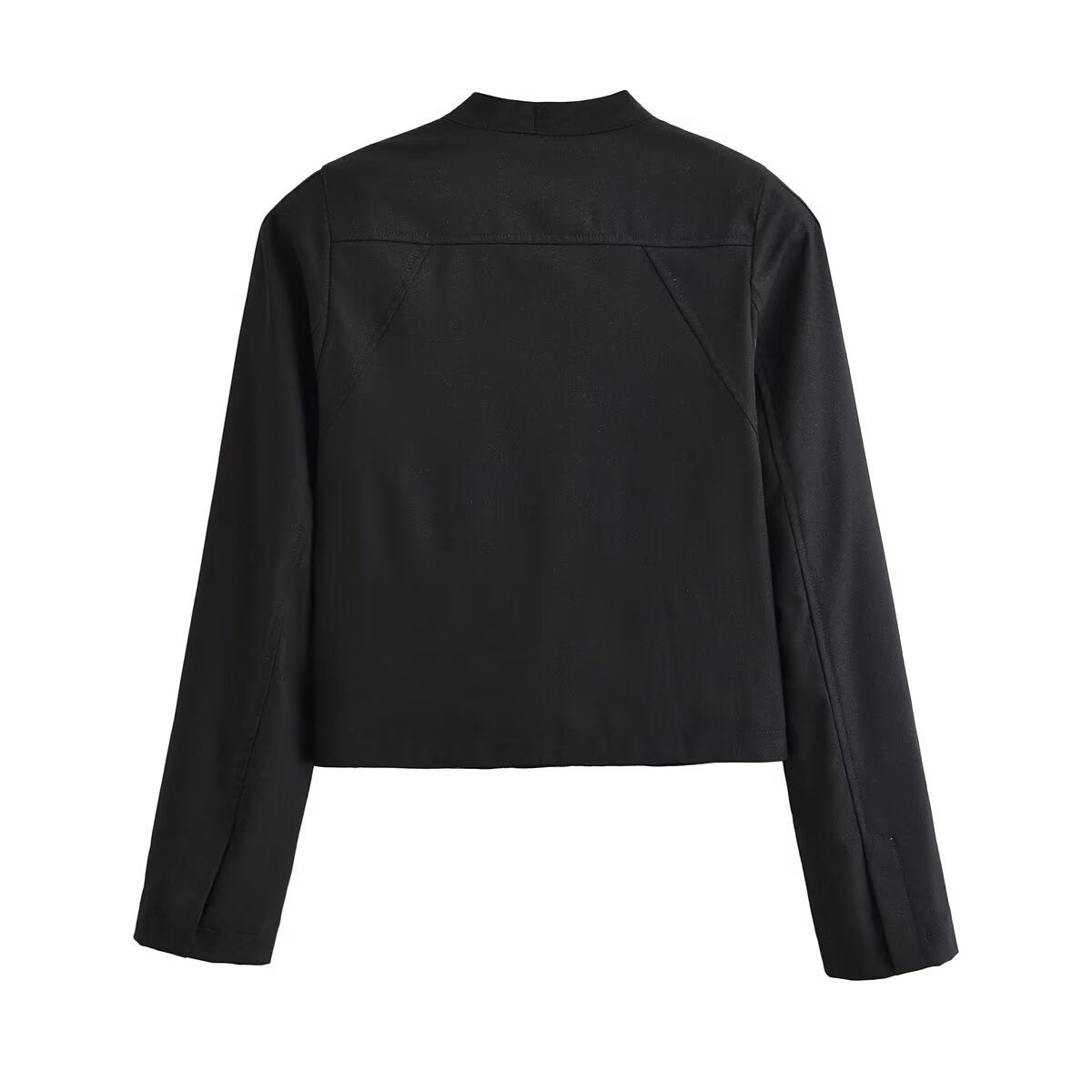 Women short fitted jacket with stand-up collar and decorative loop tape Fashion Glam