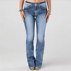 Women mid-rise bootcut jeans with vintage wash, light stretch and five-pocket design Fashion Glam