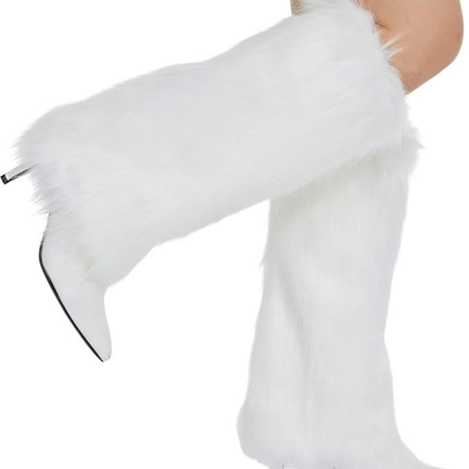 Women's long faux fur leg warmers with shaggy look and elastic waistband Fashion Glam