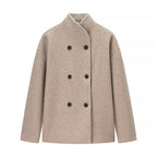 Women Boxy Double-breasted Wool Blend Coat with High Wrap Collar Fashion Glam