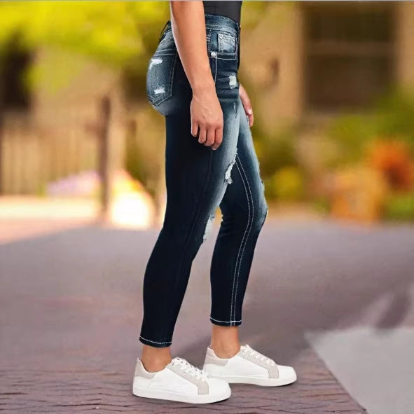 Women's high-waisted ripped skinny jeans with sculpting comfort waistband Fashion Glam