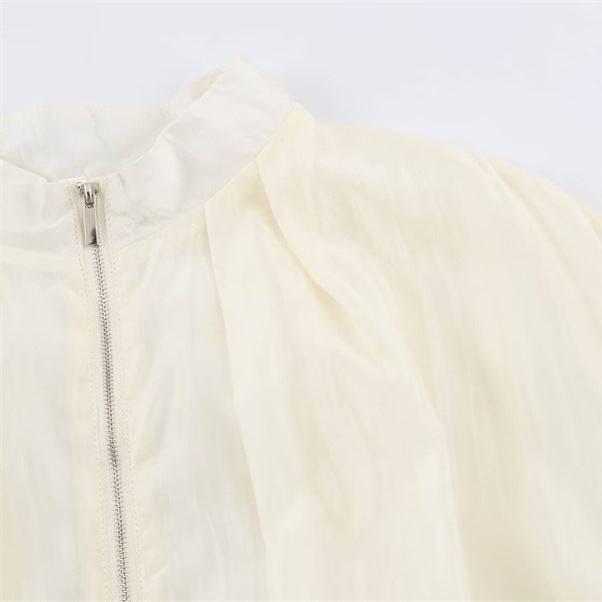 Women's sheer oversized bomber jacket made of lightweight satin organza with balloon sleeves Fashion Glam