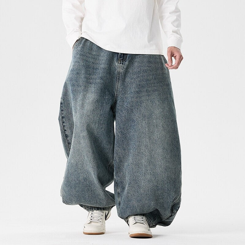 Men's extra-wide baggy jeans with a low crotch, relaxed low-crotch cut, and wide hem Fashion Glam