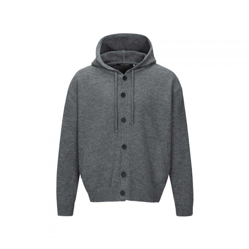 Unisex thick knit hoodie cardigan with continuous button placket and ribbed cuffs Fashion Glam