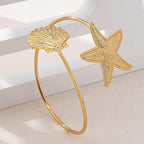 Women Open Bangle with Maritime Star and Shell Design Fashion Glam