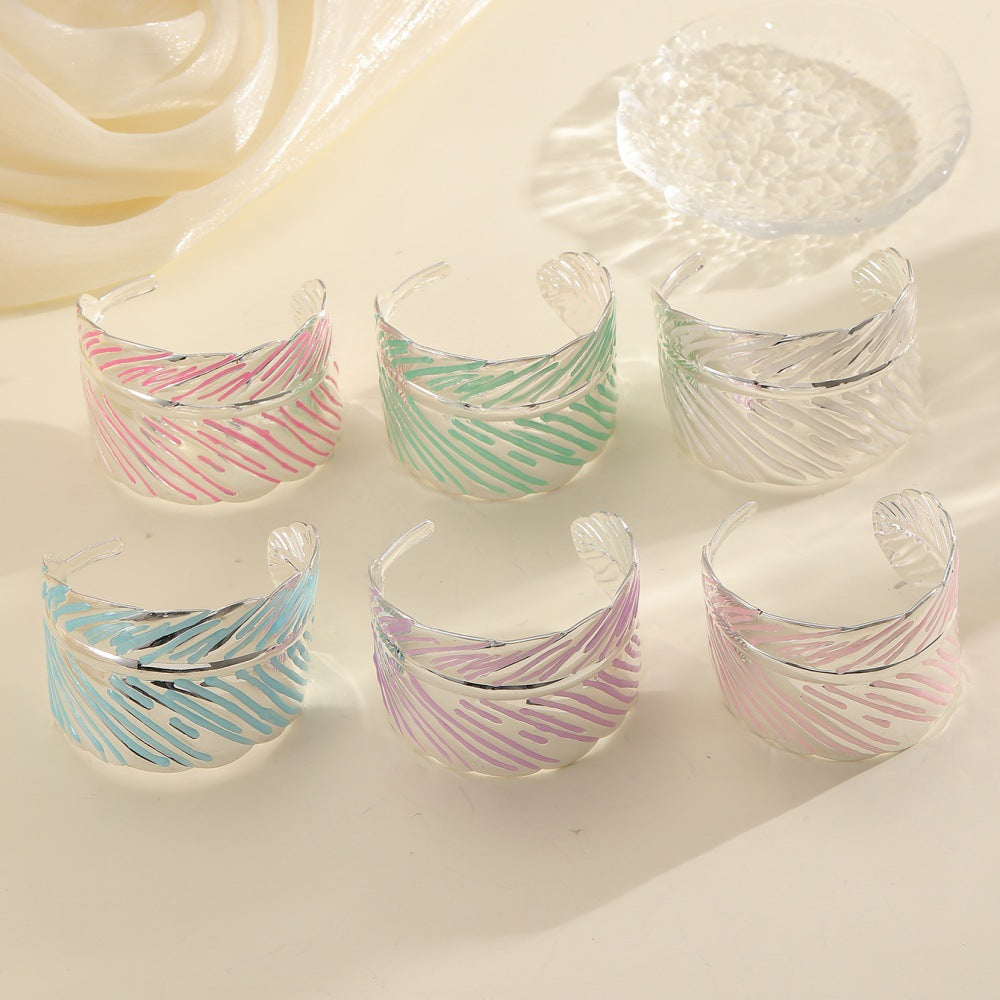 Ladies Open Cuff Bracelet in Tropical Leaf Design Fashion Glam