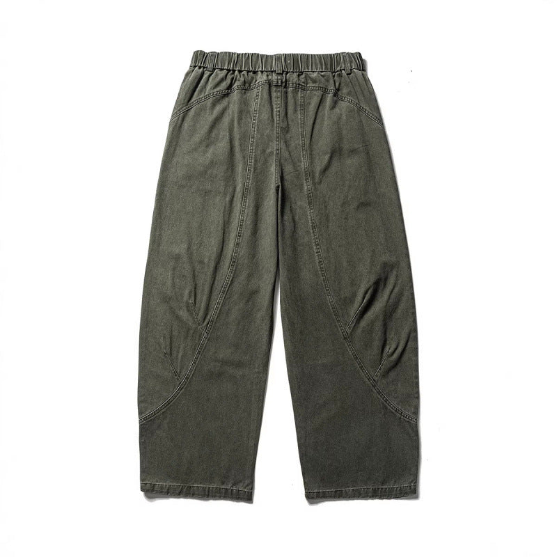 Men's Loose Workwear Pants with Elastic Waistband and Curved Seam Panels Fashion Glam