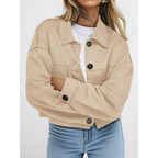 Women's short suede-look jacket with patch pockets and shirt collar Fashion Glam