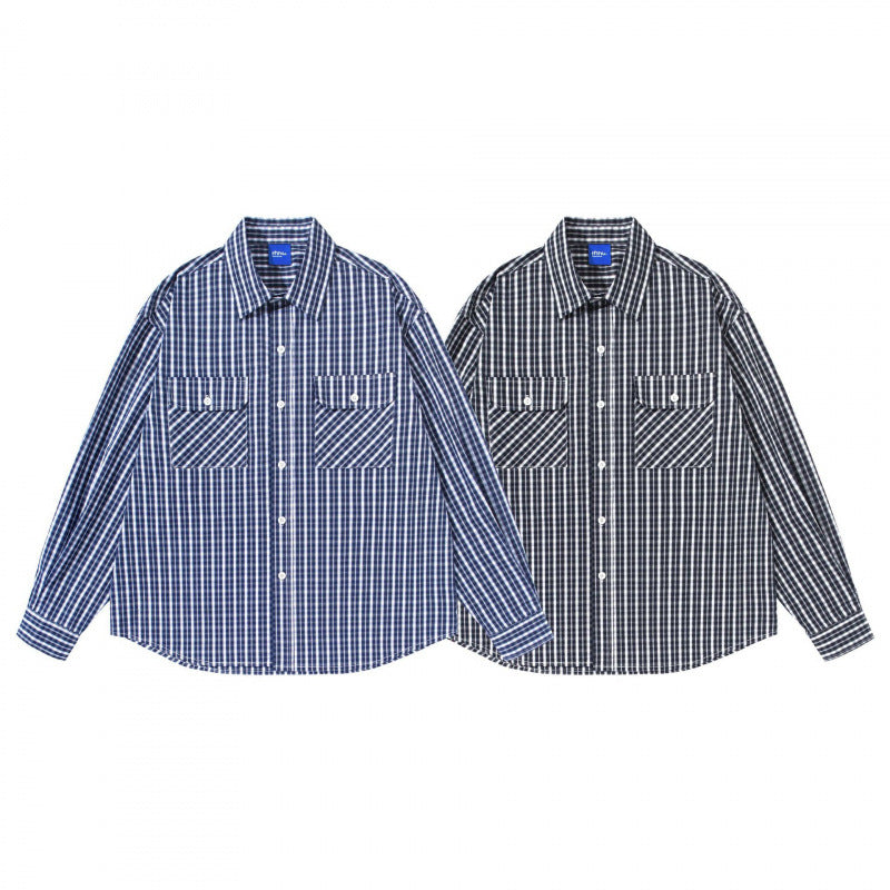 Men's loose-fitting checkered shirt with double breast pockets Fashion Glam
