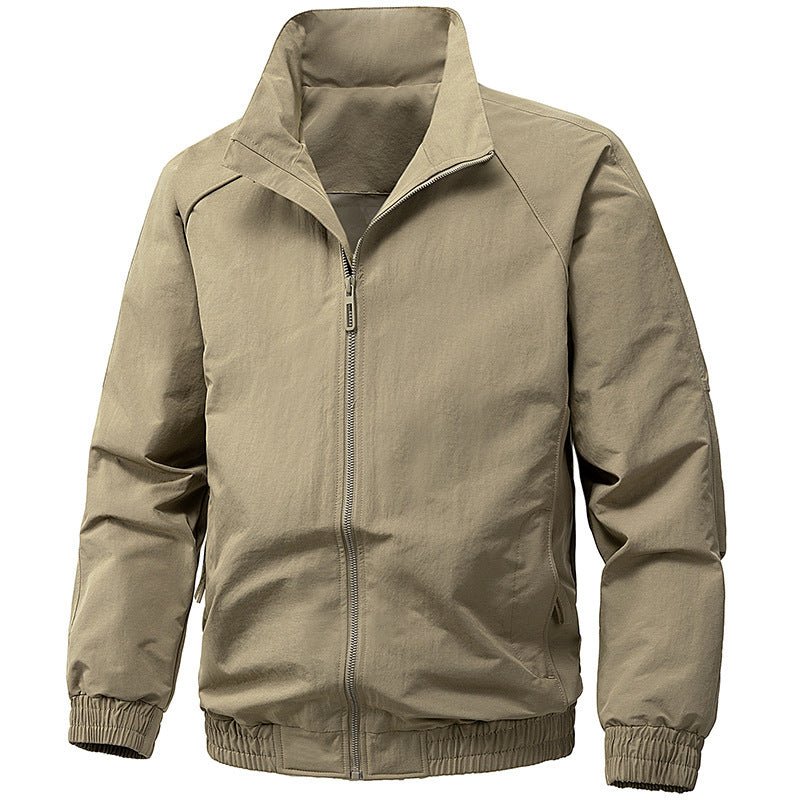Men's Technical Microfiber Softshell Jacket in Bomber Style with Stand Collar and Zipper Pockets Fashion Glam