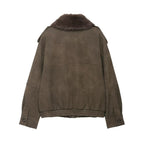 Women's short jacket in pilot bomber style with faux fur shawl collar Fashion Glam