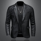 Men's leather blazer with a slim silhouette, pointed lapels, and flap pockets Fashion Glam