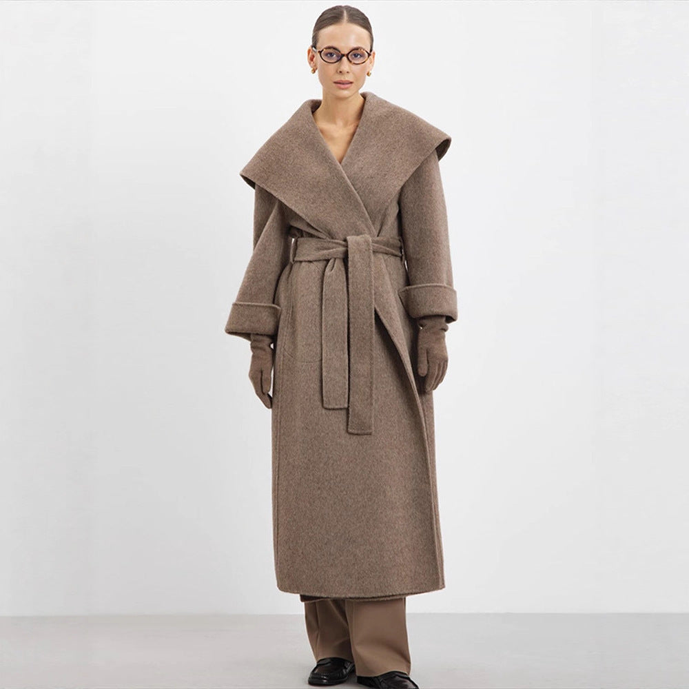Women Oversize Wool Blend Cocoon Coat with Extra Wide Shawl Collar and Straight Cut Fashion Glam