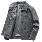 Men's suede trucker jacket with snap buttons and contrast stitching Fashion Glam