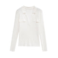 Women Ribbed Fine Knit Polo with Deep V-Neck and Chest Pockets Fashion Glam