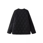 Women geometric quilted oversized liner jacket without collar Fashion Glam