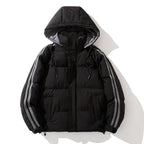 Unisex Padded Hooded Jacket with Drawstring and Contrast Stripes Fashion Glam