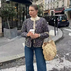 Women Boxy quilted short jacket with floral all-over print and round neck Fashion Glam