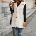 Women's sleeveless quilted vest with teddy lining, shirt collar, and button placket Fashion Glam