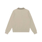 Unisex fine knit polo sweater with Henley button placket and ribbed cuffs Fashion Glam