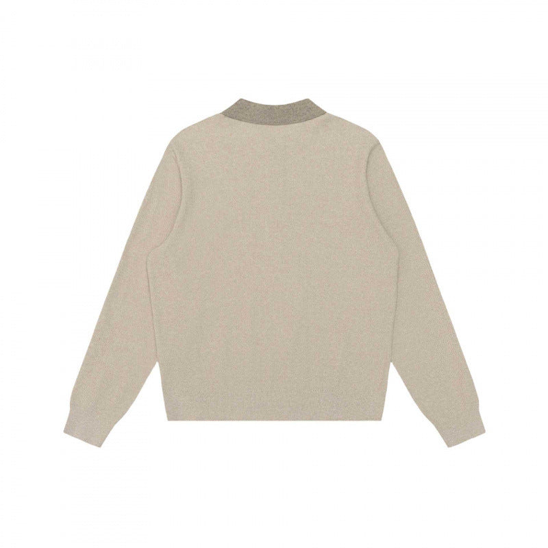 Unisex fine knit polo sweater with Henley button placket and ribbed cuffs Fashion Glam