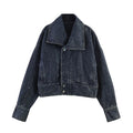Women oversized cropped jeans jacket with wide collar Fashion Glam