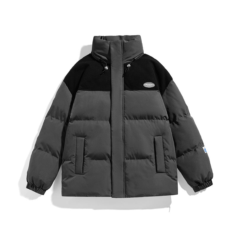 Men's Padded Oversize Quilted Jacket with High Stand-Up Collar and Contrasting Shoulder Panel Fashion Glam