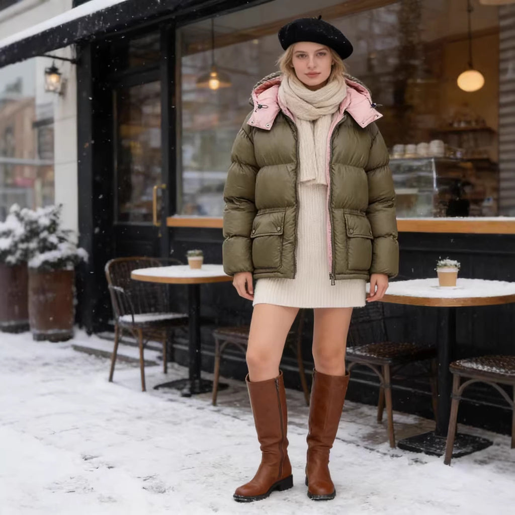 Women's Padded Quilted Jacket with XXL Hood and Flap Pockets Fashion Glam