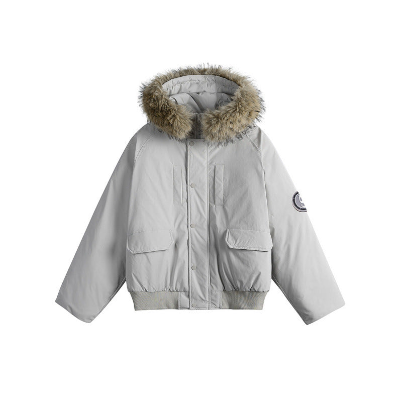 Women's short bomber jacket with thermal padding, hood with removable faux fur and utility pockets Fashion Glam
