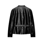 Women Cropped Safari Jacket made of vegan leather with tying belt and epaulettes Fashion Glam