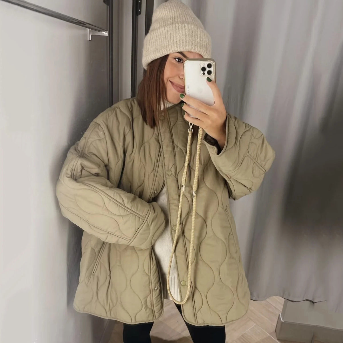 Women’s Oversized Padded Jacket in Cocoon Cut with Press Stud Closure Fashion Glam