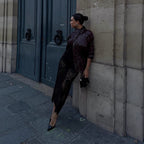 Women Short Oversize Faux Leather Utility Jacket with Stand-up Collar, Flap Pockets and Concealed Placket Fashion Glam