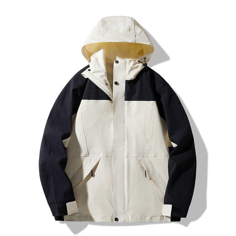 Men's Technical Colorblock Softshell Rain Jacket with Adjustable Hood Fashion Glam