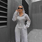 Women’s loungewear set with fitted hooded jacket and loose fleece jogging pants Fashion Glam