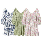 Women's floral dress with smocked waist and voluminous puff sleeves Fashion Glam