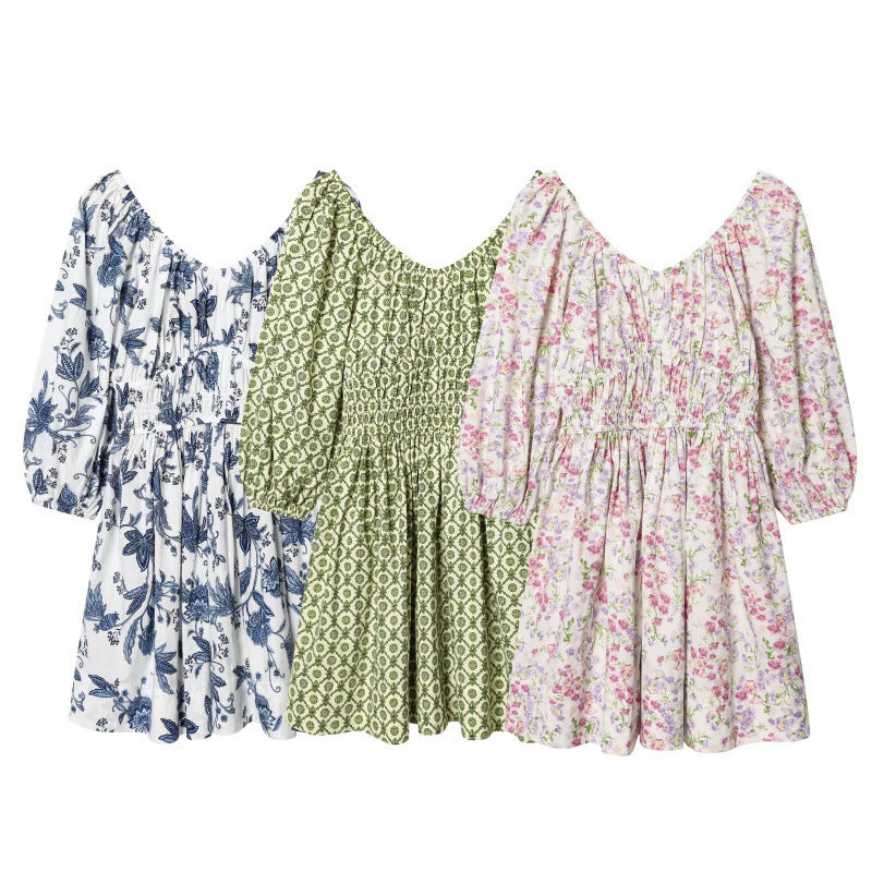 Women's floral dress with smocked waist and voluminous puff sleeves Fashion Glam