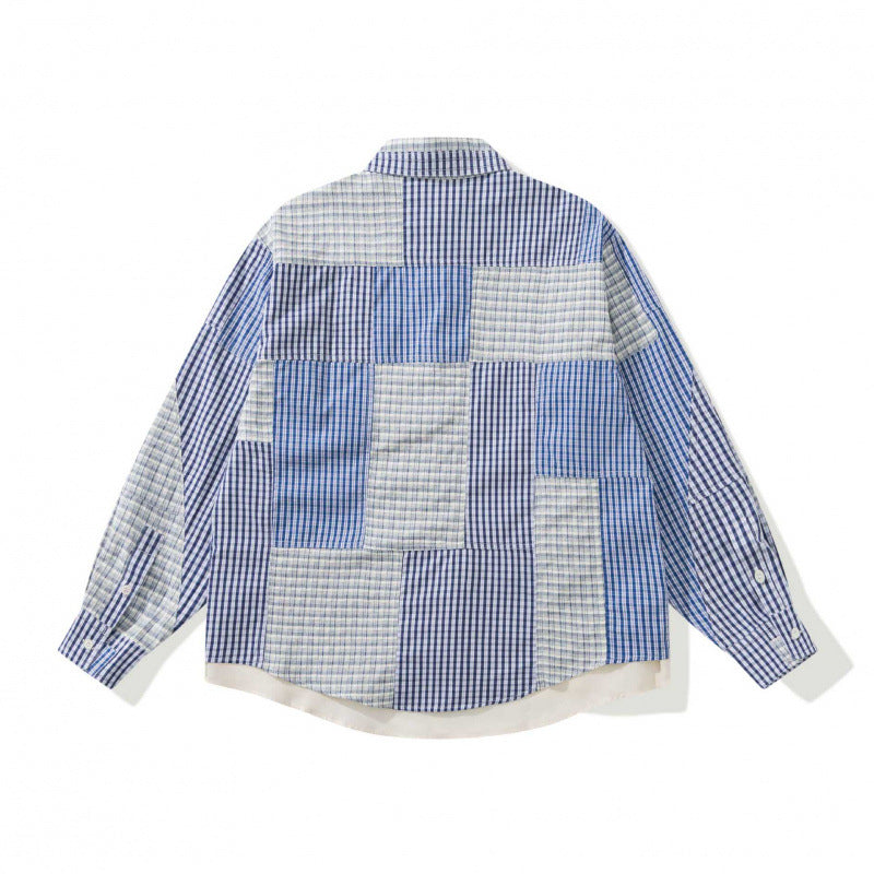 Unisex Oversized Patchwork Overshirt made of lightweight cotton blend with checkered design and shirt collar Fashion Glam