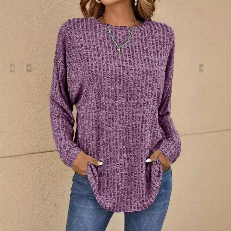 Women's Oversized Structured Knit Sweater with Round Neck and Pockets Fashion Glam