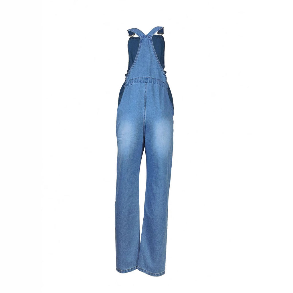 Women's overall jumpsuit made of lightweight denim with a drawstring waistband, patch pockets, and turned-up hem Fashion Glam