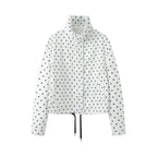 Women's Short Dotted Rain Jacket with Stand-Up Collar and Drawstring Fashion Glam