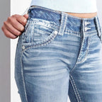 Women tight High-Waist Skinny Jeans with visible contrast stitching Fashion Glam